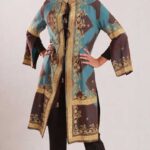 مانتوی حریر سنتی آبی فیروزه‌ای