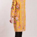 مانتوی ابریشمی زرد با گلدوزی